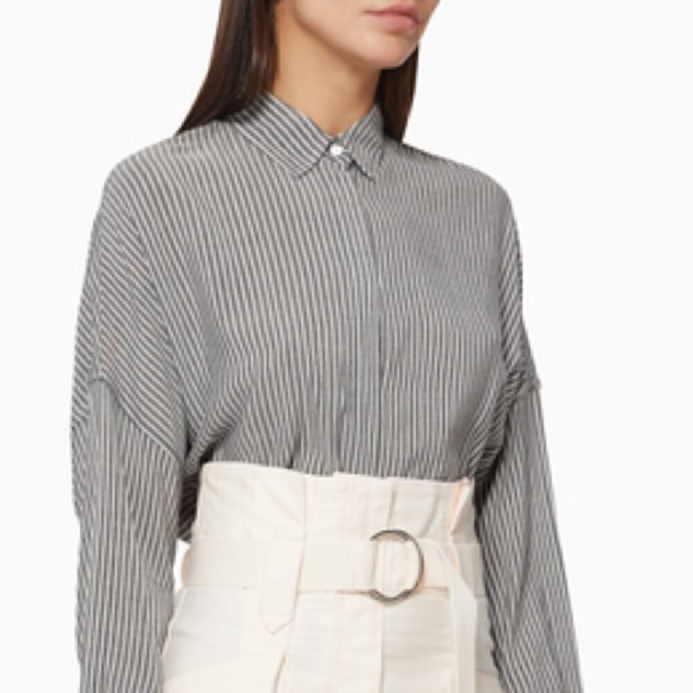 IRO Markina Gray Pin Stripe Long Sleeve Blouse 34 / S
